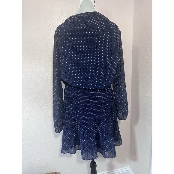 MICHAEL KORS DRESS BLUE WHITE POLKA DOTS LONG SLEEVES RUCHED TIMELESS PREPPY S - Picture 7 of 12